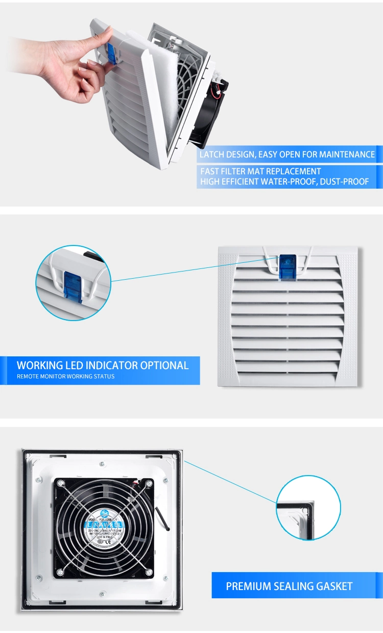 Indicator Light Available IP54 204mm Electrical Cabinet Ventilation Enclosure Filter Fan